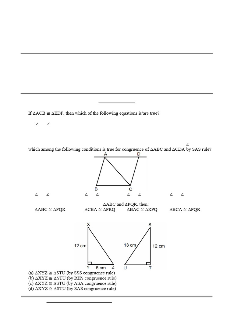 Triangle Congruence Practice Questions | PDF | Elementary Mathematics ...