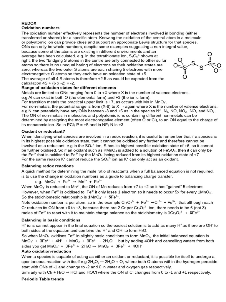 Understanding Oxidation Numbers and Redox Reactions | PDF | Redox ...