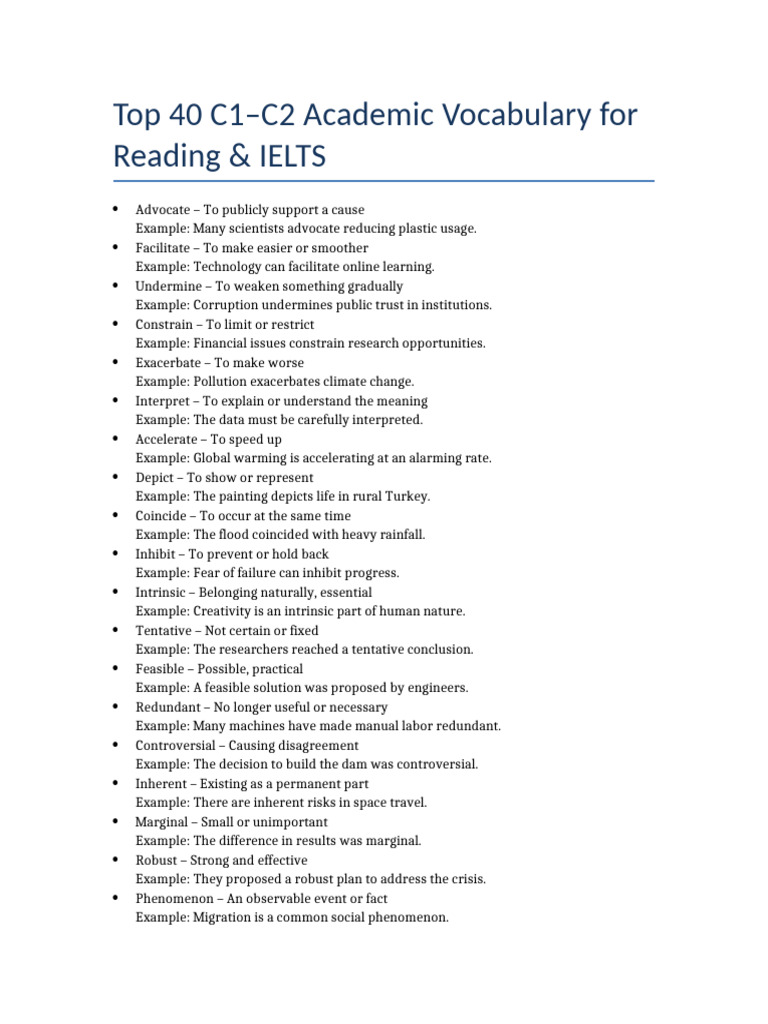 C1 C2 Reading Vocabulary List 1 Pdf Theory Evidence