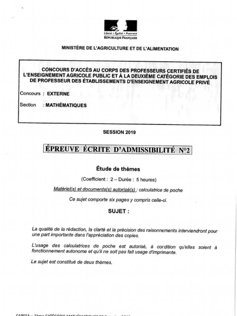 Capesa 2019 2 Sujet | PDF