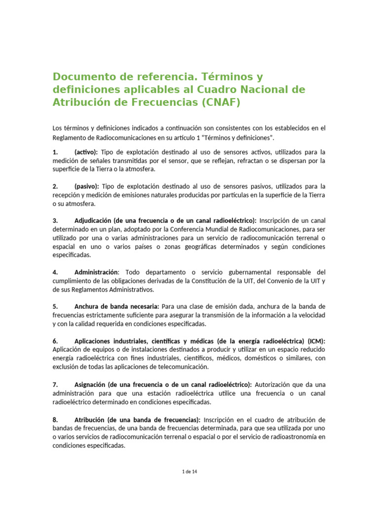 Términos del Cuadro Nacional de Frecuencias | PDF | Antena (Radio) | Radio