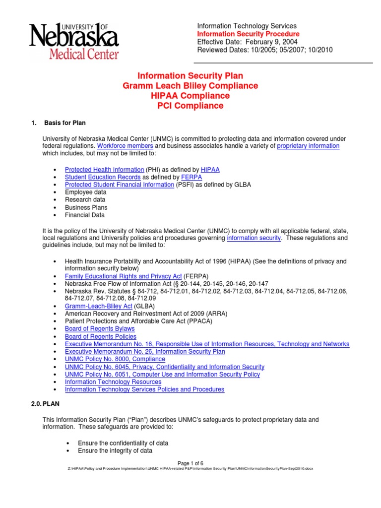 GLBA Information Security Plan Overview | PDF | Health Insurance ...