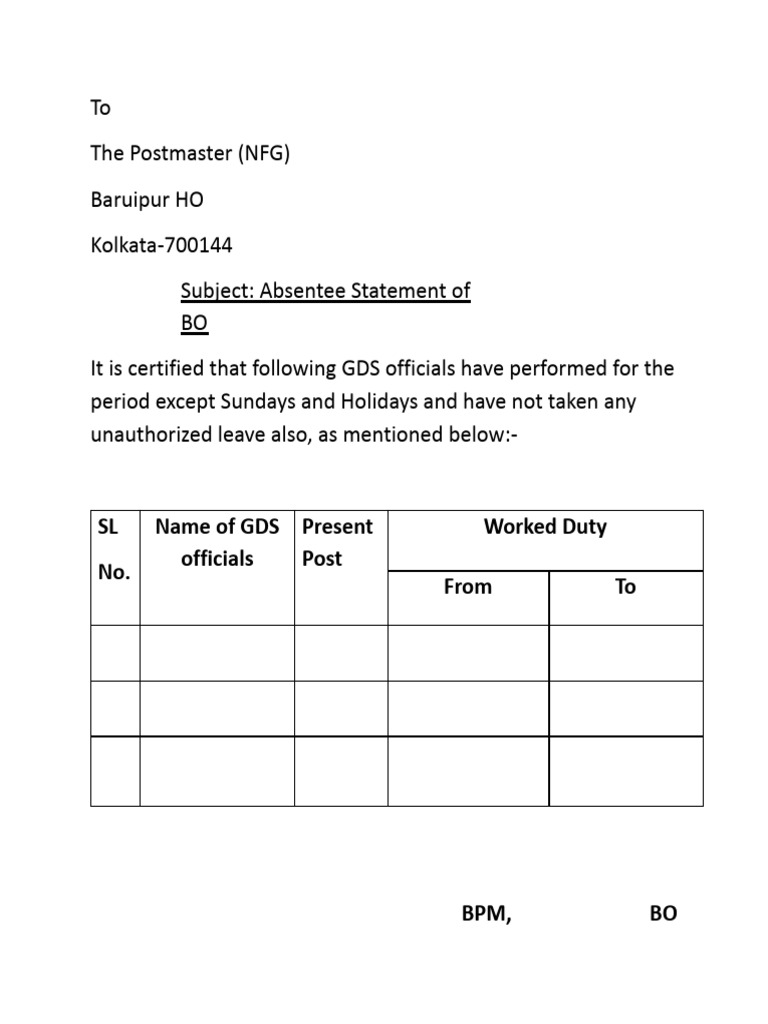 GDS Officials Absentee Statement | PDF