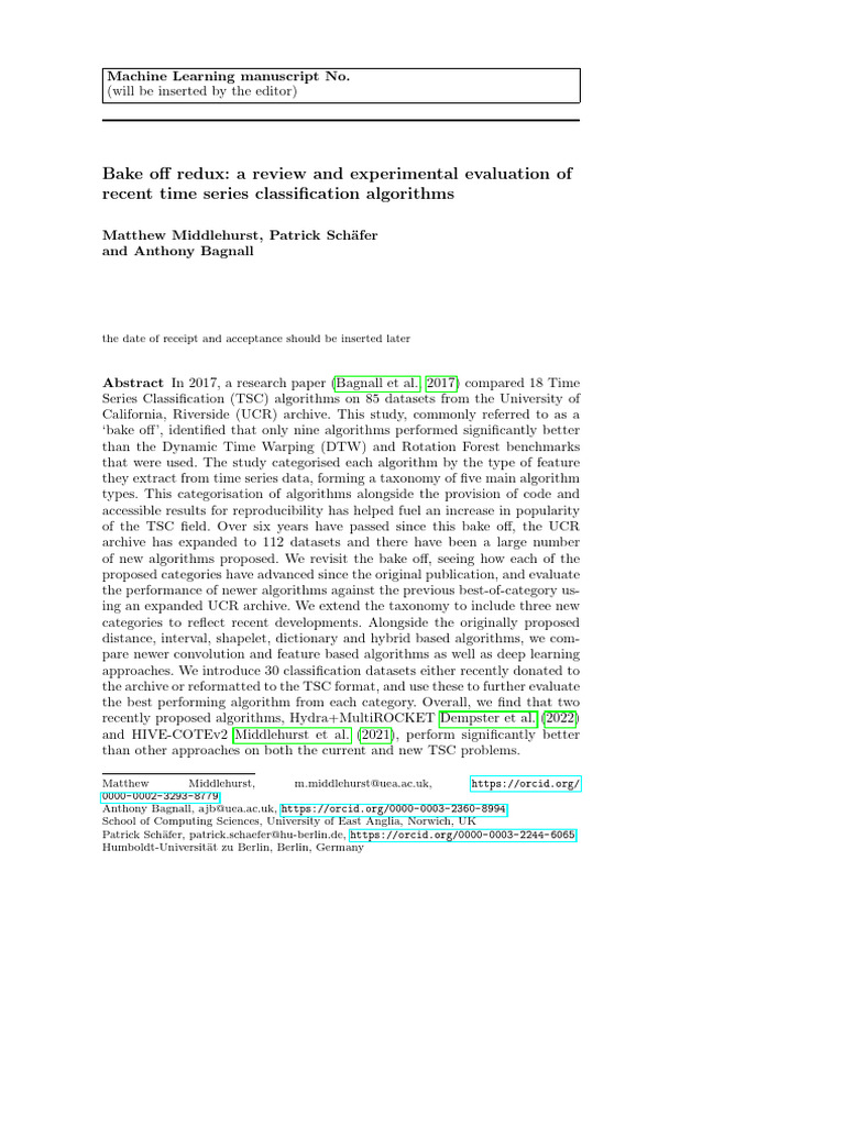Bake Off Redux: TSC Algorithm Review | PDF | Time Series | Statistical ...
