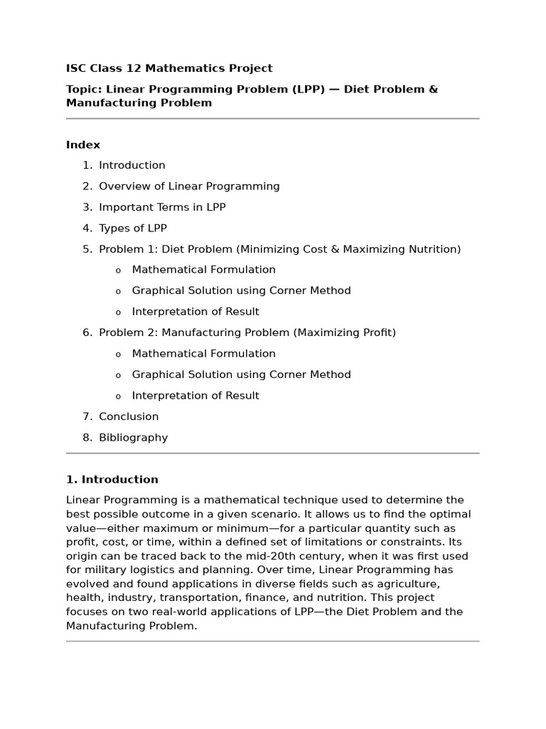 Linear Programming: Diet & Manufacturing Problems | PDF | Mathematical ...