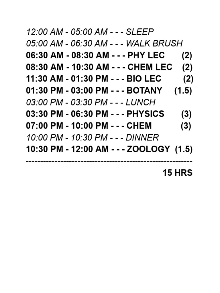 Daily Study Schedule for Sciences | PDF