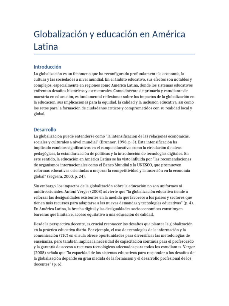 Impacto de la Globalización en Educación Latina | PDF | Enseñando ...