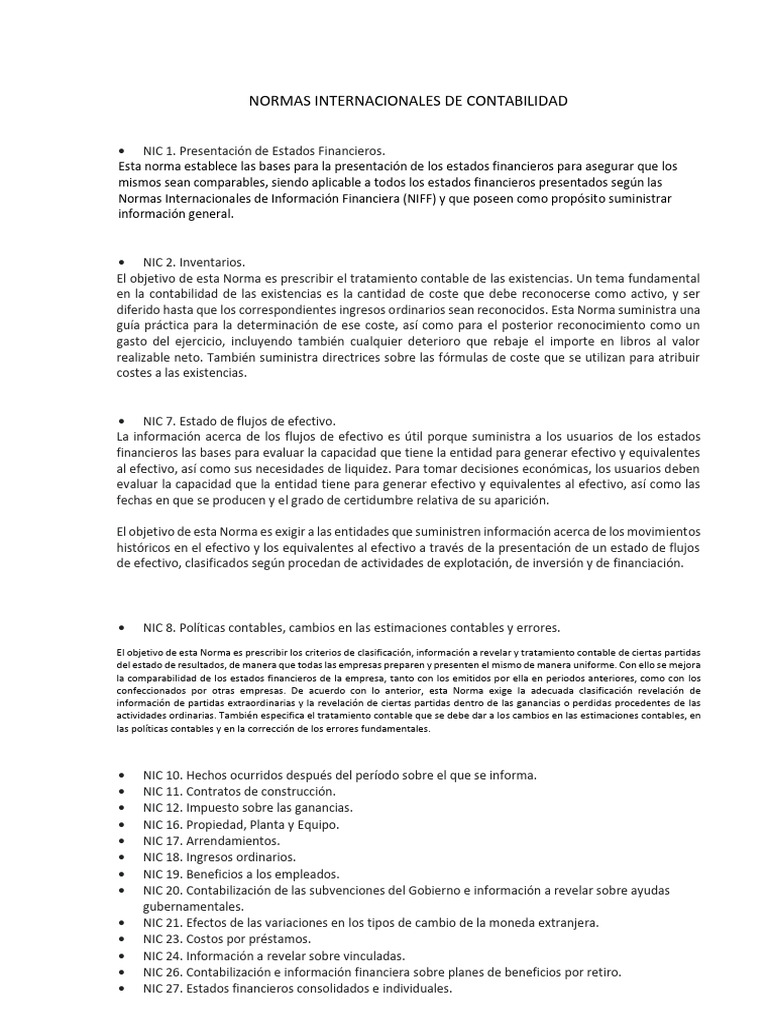 Normas Internacionales de Contabilidad | PDF | normas internacionales ...