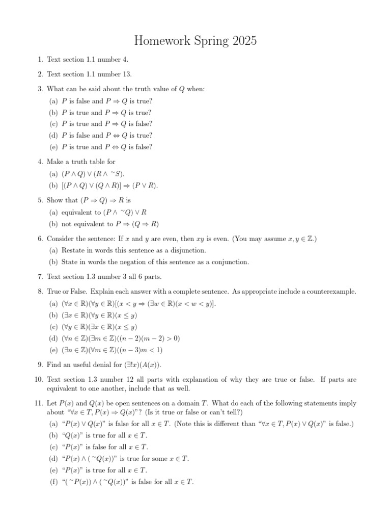 Spring 2025 Homework Assignments | PDF | Continuous Function ...