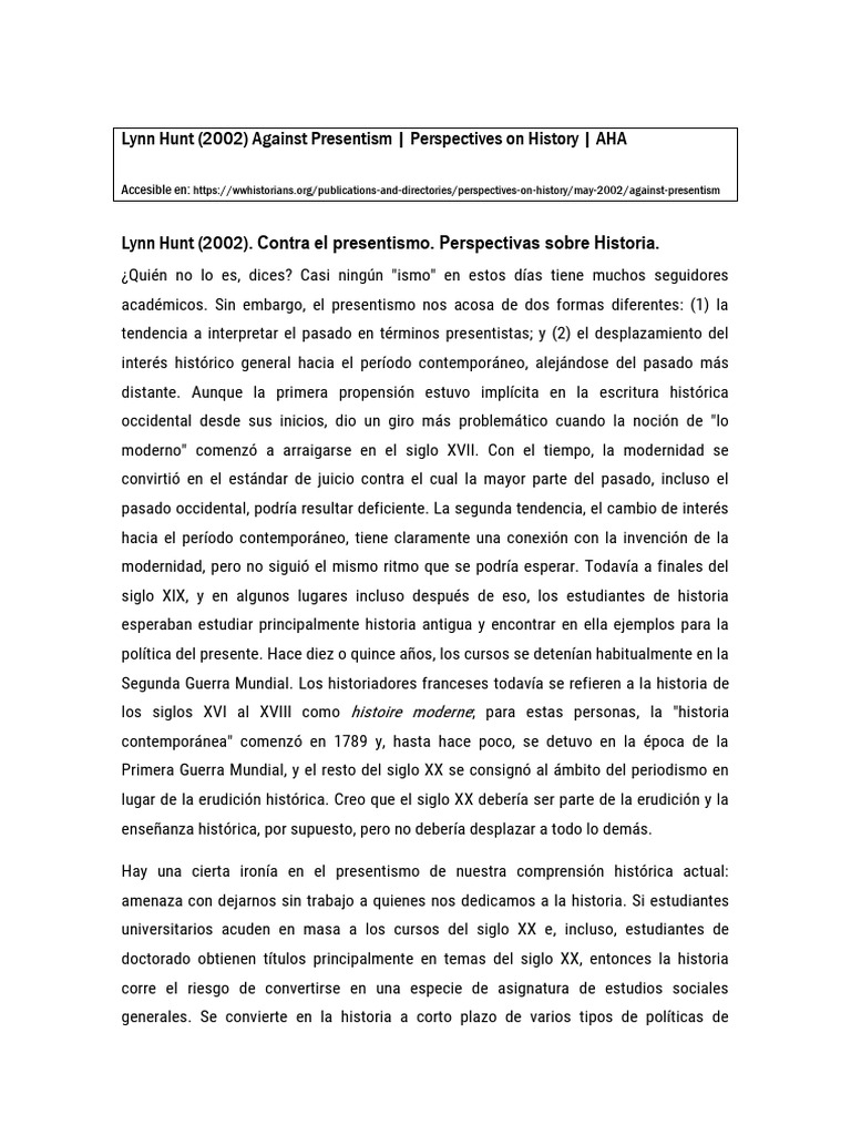 Crítica del Presentismo en Historia | PDF | Georg Wilhelm Friedrich Hegel