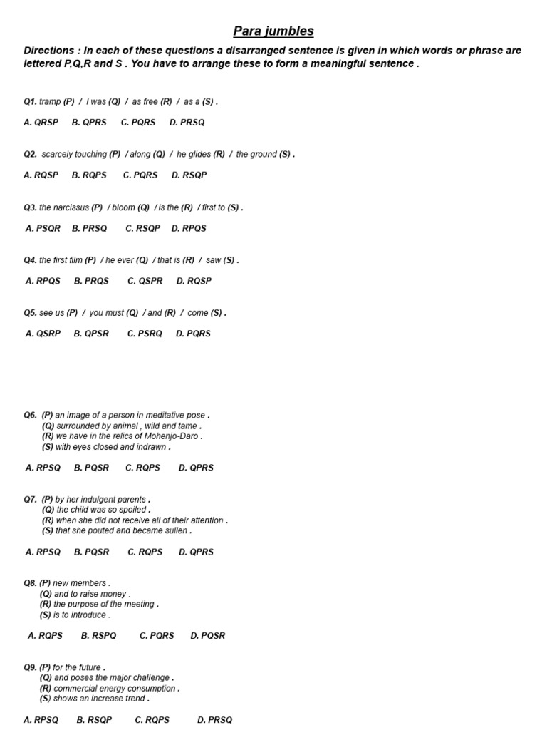 Para Jumbles: Sentence Rearrangement | PDF