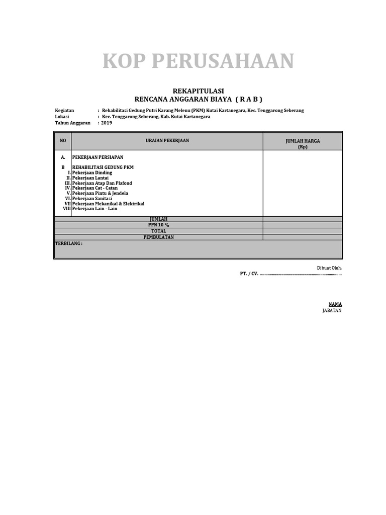 RAB Rehabilitasi Gedung PKM 2019 | PDF