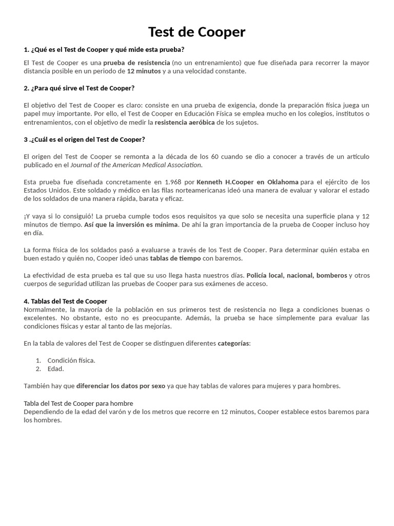 Test de Cooper: Evaluación de Resistencia | PDF