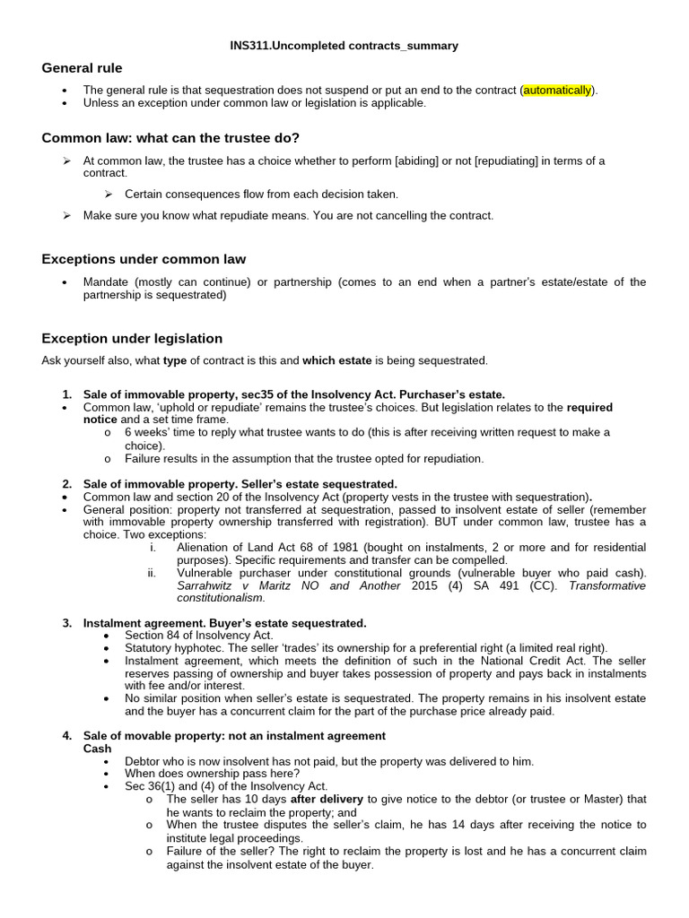 Uncompleted+contract Summary | PDF | Lease | Bankruptcy