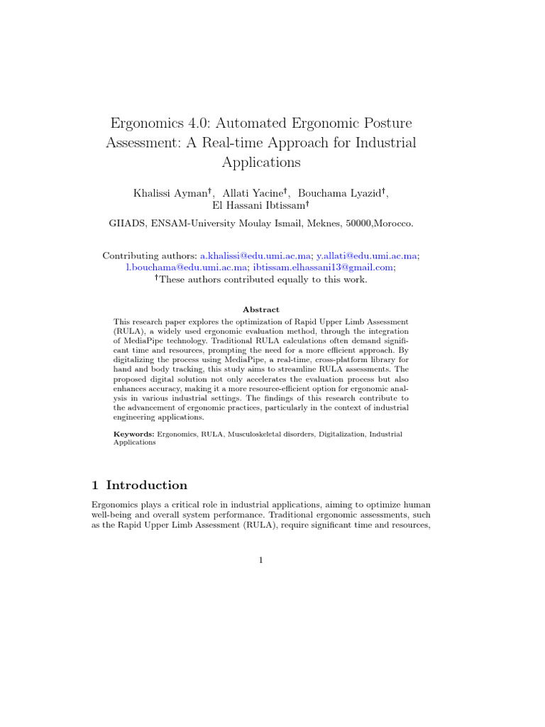 Real-time Ergonomic Posture Assessment | PDF | Risk