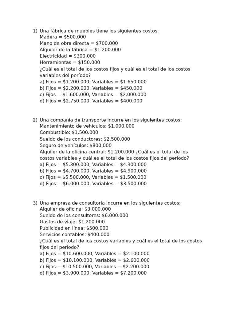 Ejercicios Clasificación de Costos | PDF