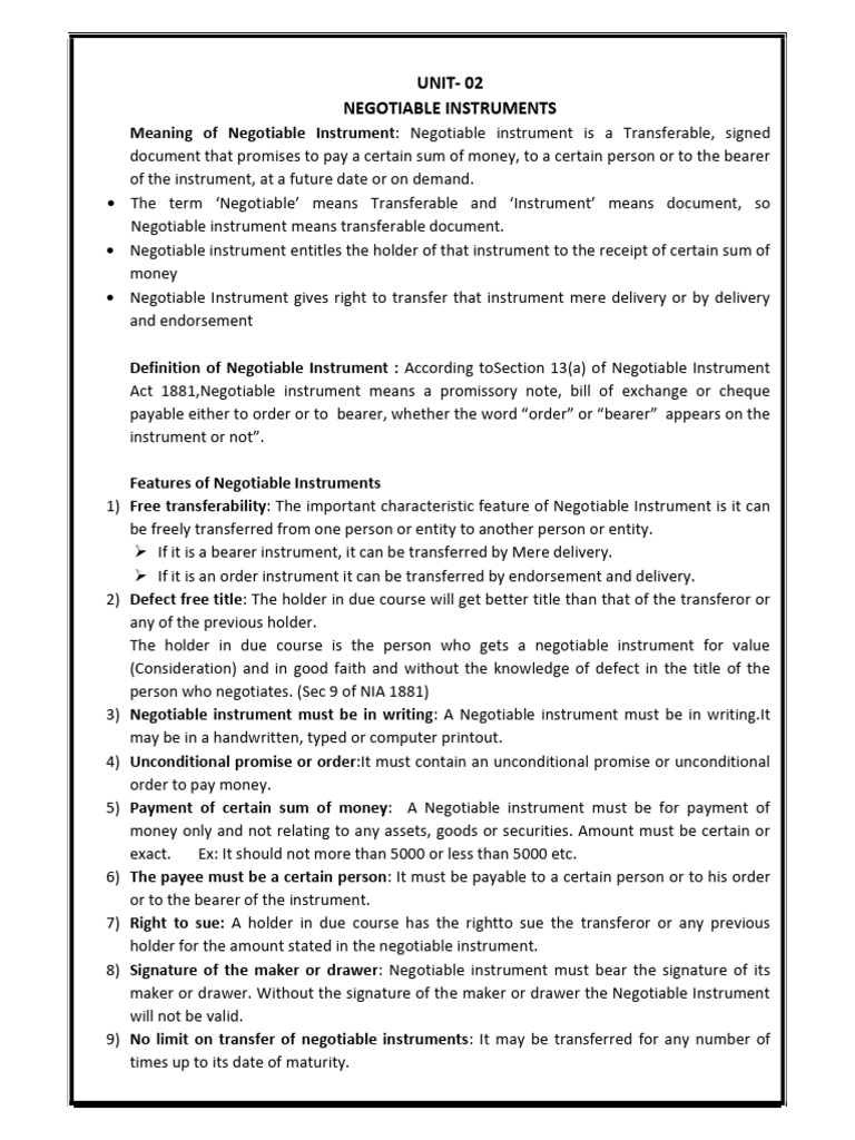 Types of Negotiable Instruments Explained | PDF | Negotiable Instrument ...