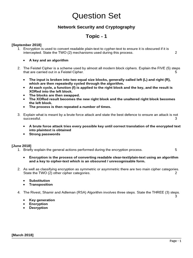 Question Set: Topic - 1 | PDF | Public Key Cryptography | Key ...