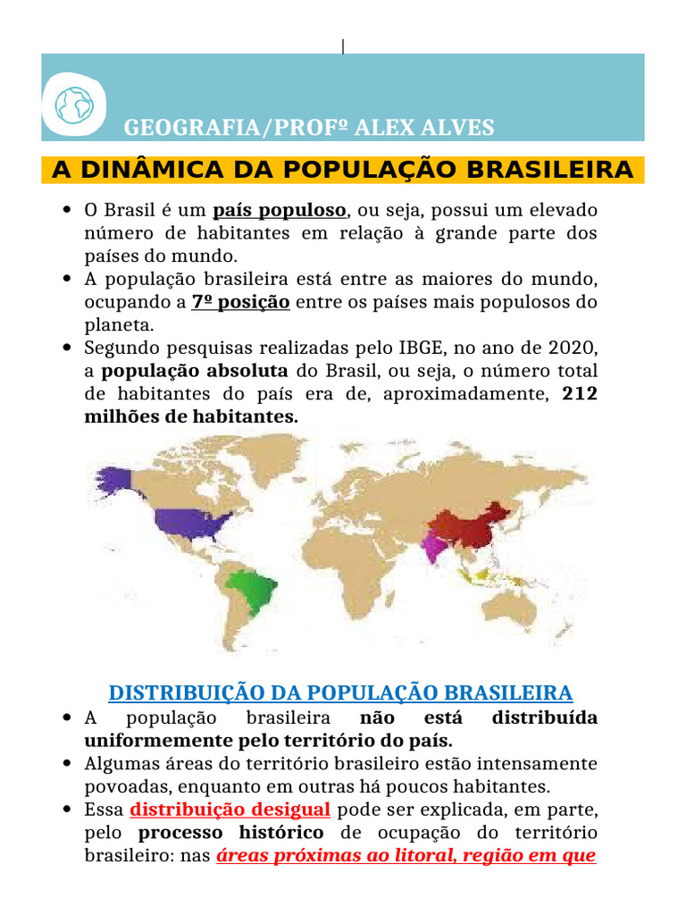 Dinâmica e Distribuição da População Brasileira | PDF | Brasil