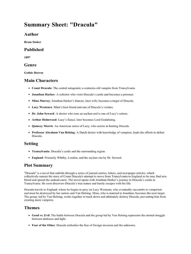 Dracula: Key Characters and Themes | PDF | Dracula | Abraham Van Helsing