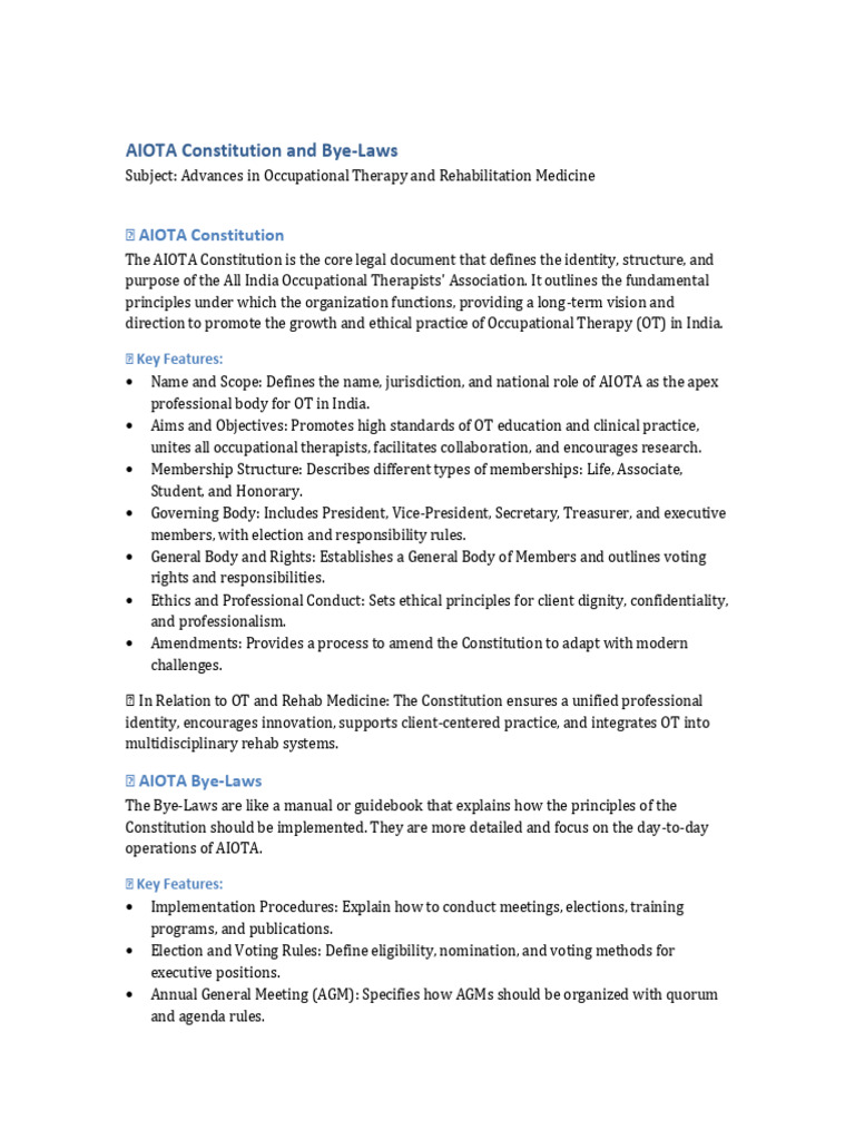 AIOTA Constitution and Bye Laws OT | PDF | Occupational Therapy ...