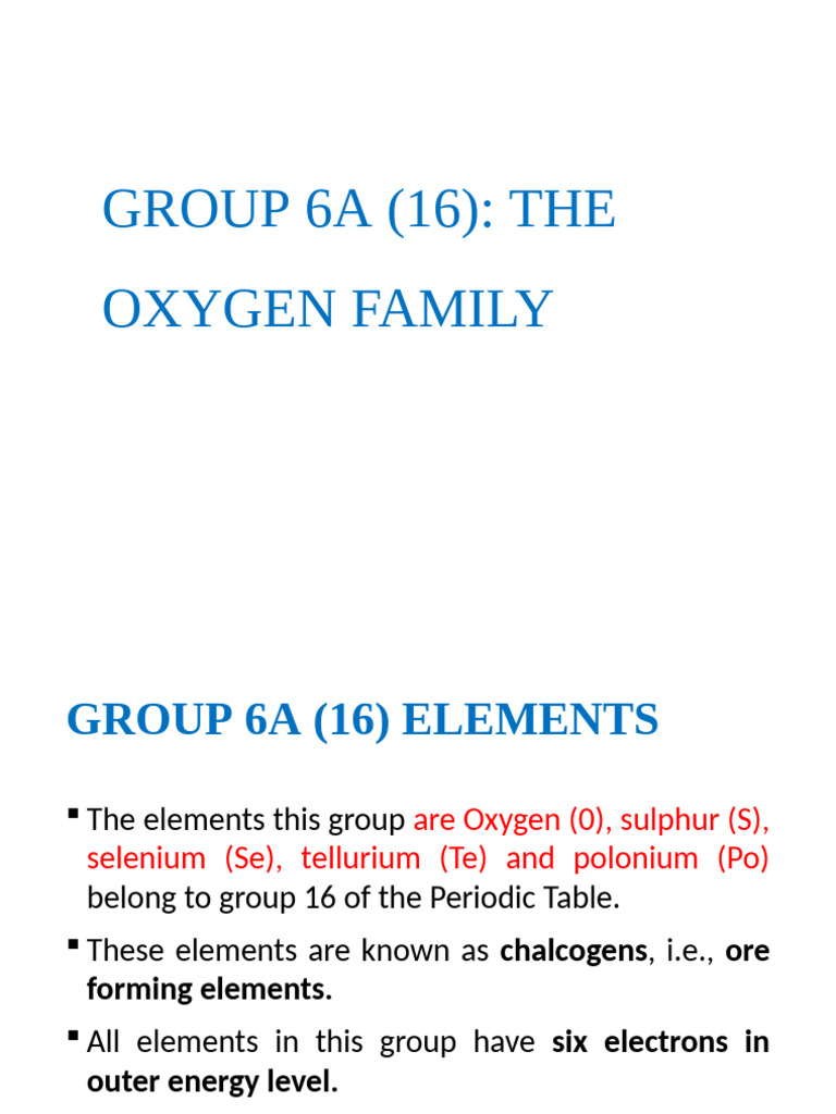 Overview of Group 6A Elements | PDF | Periodic Table | Sulfuric Acid