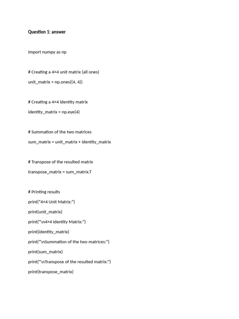 Matrix Operations in Python with NumPy | PDF