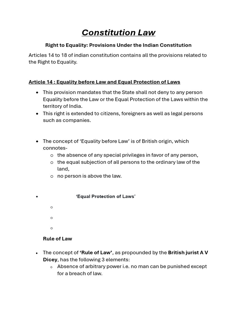 Right to Equality in Indian Constitution | PDF | Sovereign Immunity ...