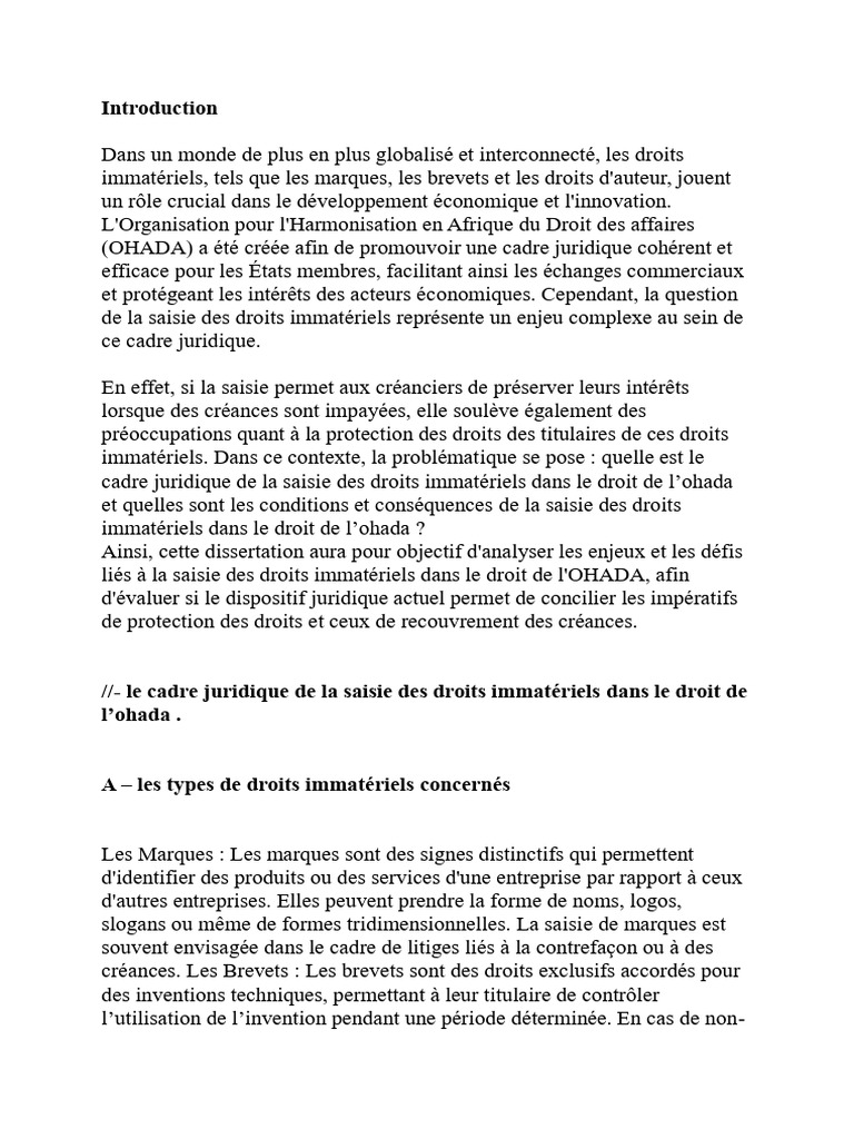Saisie des droits immatériels dans l'OHADA | PDF | Débiteur | Brevet