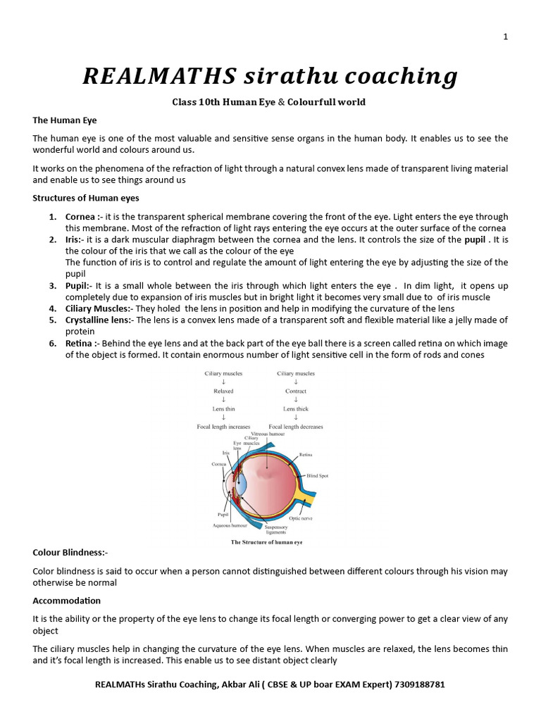 Human Eye and Vision Defects Explained | PDF | Refraction | Atmosphere ...