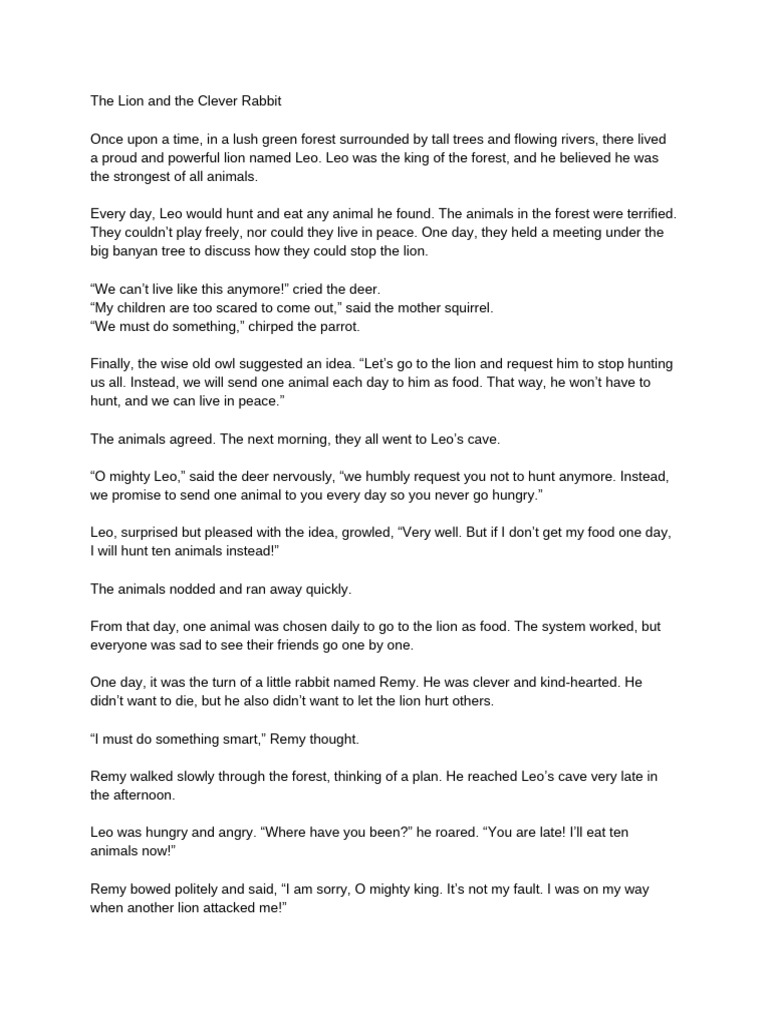 Clever Rabbit Outsmarts Proud Lion | PDF