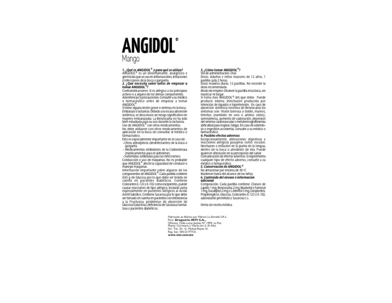 Posologia ANGIDOL® - PASTILLA MANGO | PDF | Medicamentos con receta ...