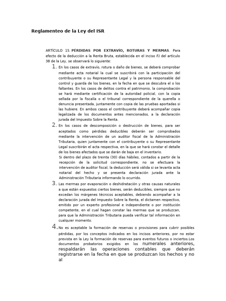 Deducción de Pérdidas en el ISR | PDF | Impuesto sobre la renta | Precios
