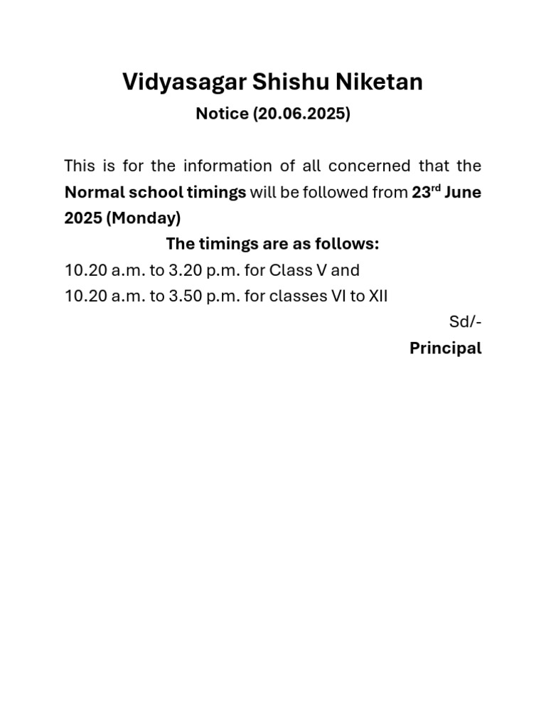School Timing Change Notice 2025 | PDF