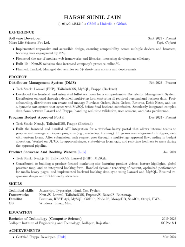 Harsh Sun Ilja in Resume | PDF | My Sql | Software Development