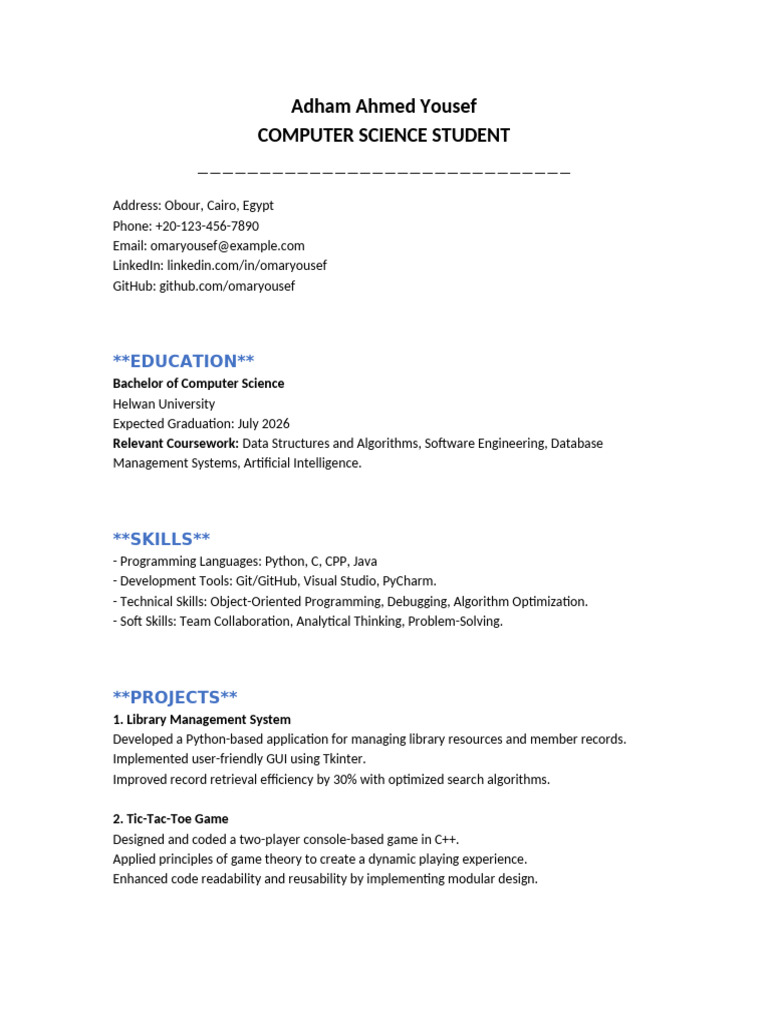 Computer Science Student Profile | PDF
