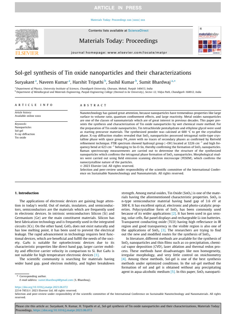 Synthesis and Characterization of SnO2 Nanoparticles | PDF ...