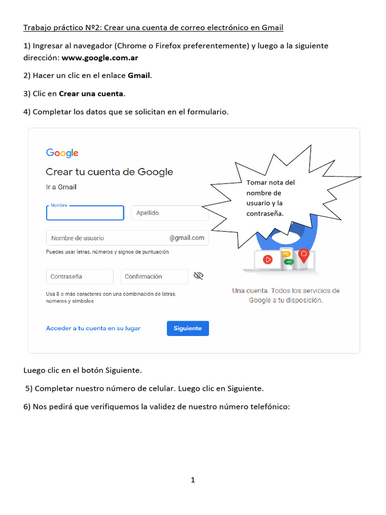 Ejercicio Crear Una Cuenta de Correo Electronico en Gmail | PDF