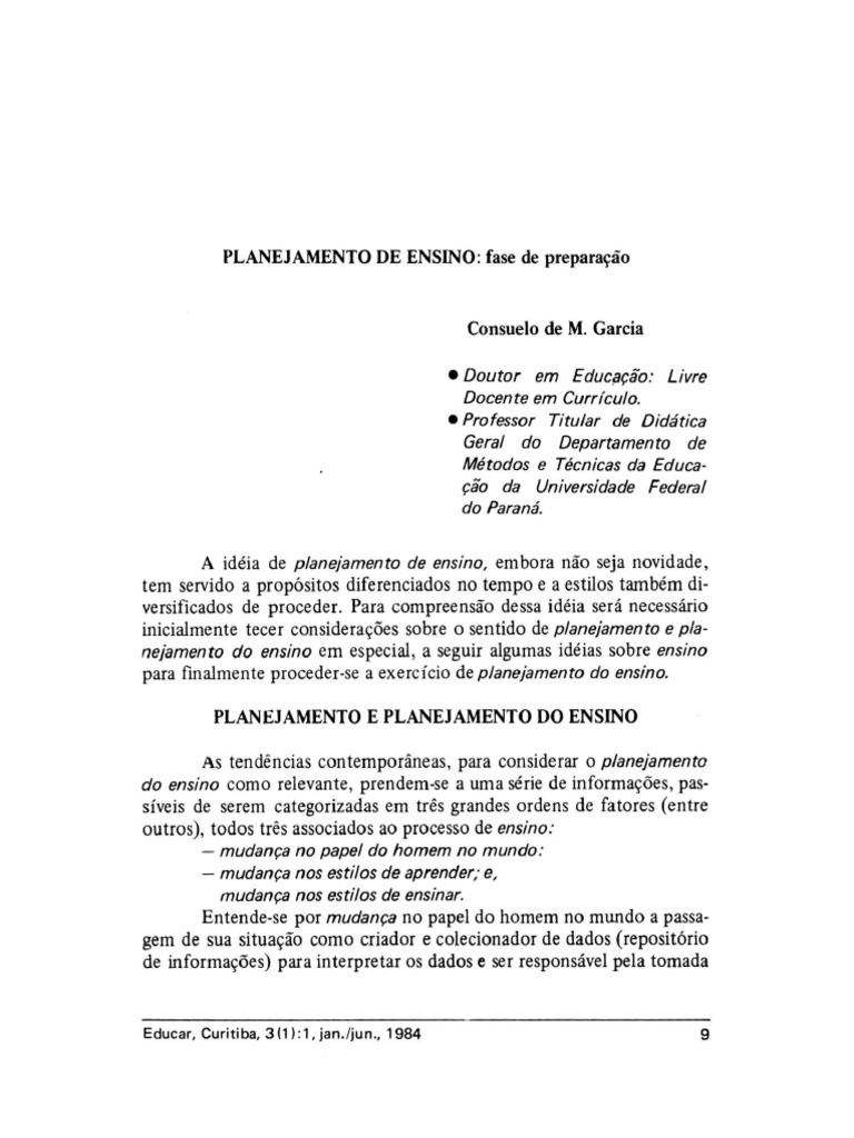 Planejamento de Ensino - Fase de Preparação | PDF