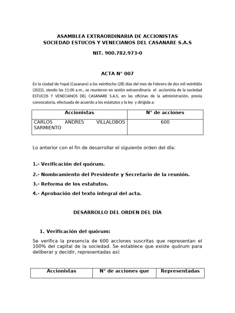 Acta para Reforma de Estatutos | PDF | Quórum | Gobierno