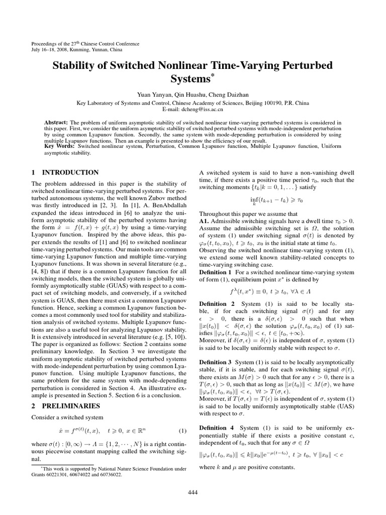 Stability of Switched Nonlinear Systems | PDF | Mathematical Physics ...