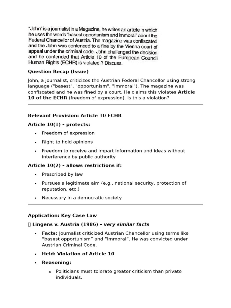 ECHR Violations: Freedom of Expression | PDF | European Convention On ...