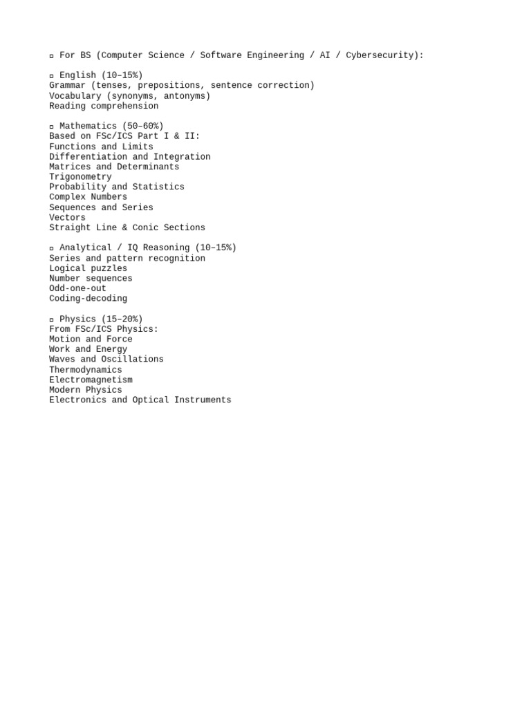 BSCS Course Outline and Syllabus | PDF