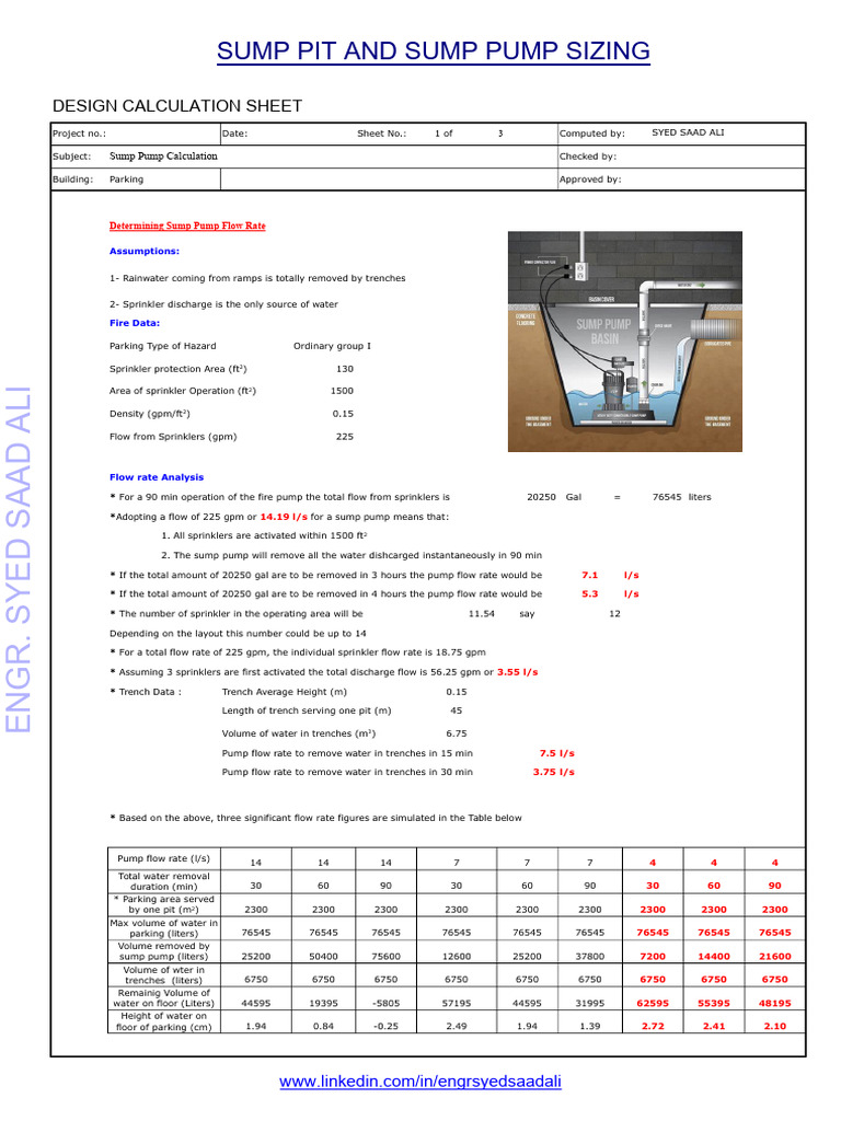 Sump Pump Design Calculations | PDF | Fire Sprinkler System | Pump