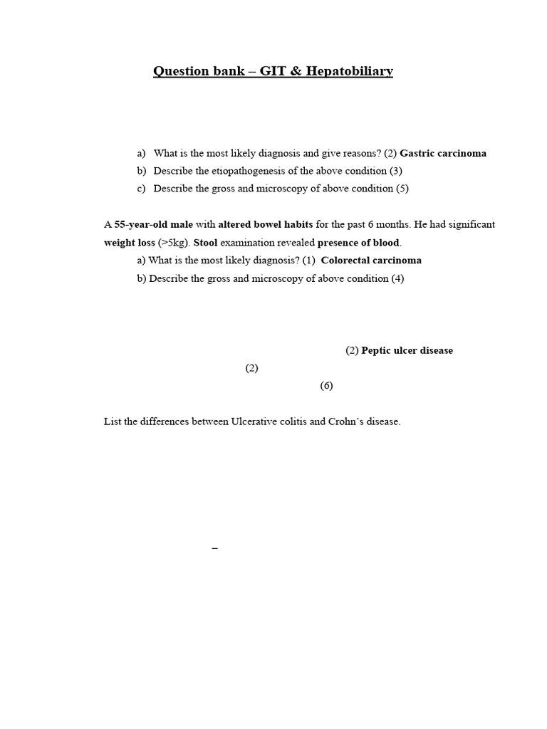 GIT & Hepatobiliary Question Bank | PDF | Cirrhosis | Digestive Diseases