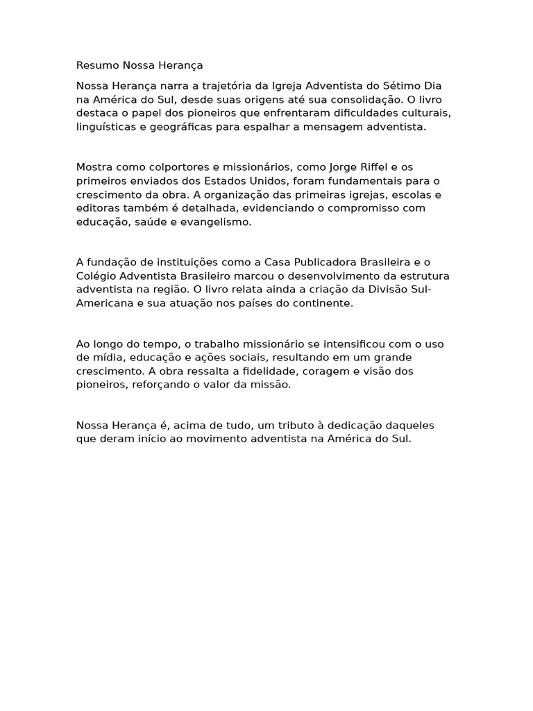 Resumo Nossa Herança | PDF