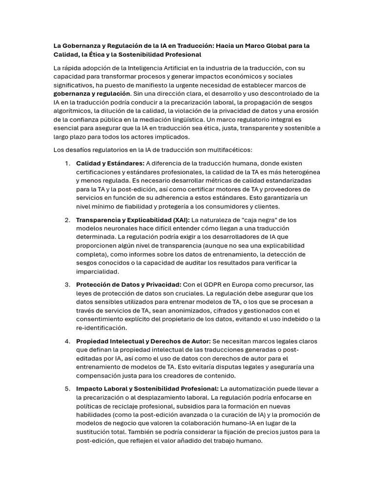 La Gobernanza y Regulación de La IA en Traducción | PDF | Inteligencia ...