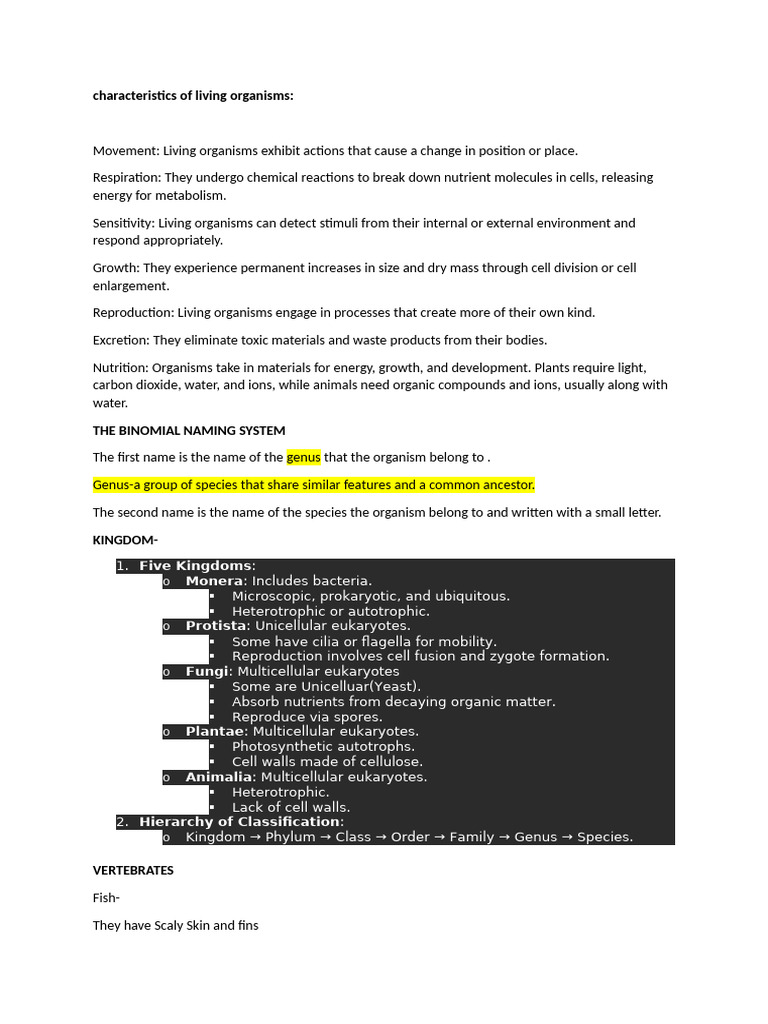 Characteristics of Living Organisms | PDF | Cell (Biology) | Insects