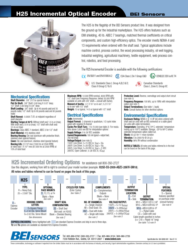 H25 Incremental Optical Encoder Specs | PDF | Electronics ...