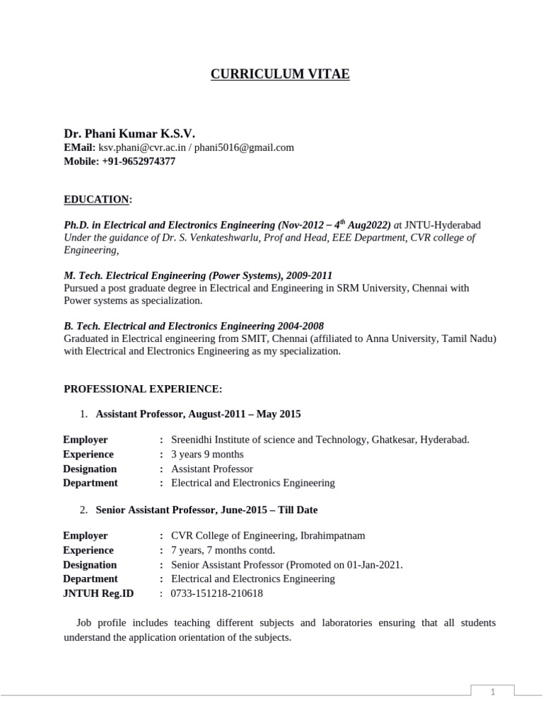 Dr. Phani Kumar K.S.V. CV Resume | PDF | Power Inverter | Photovoltaic ...